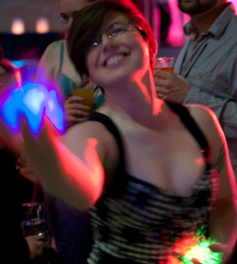 BiCon 2015 bisexual convention: attendee dancing with glowing lights